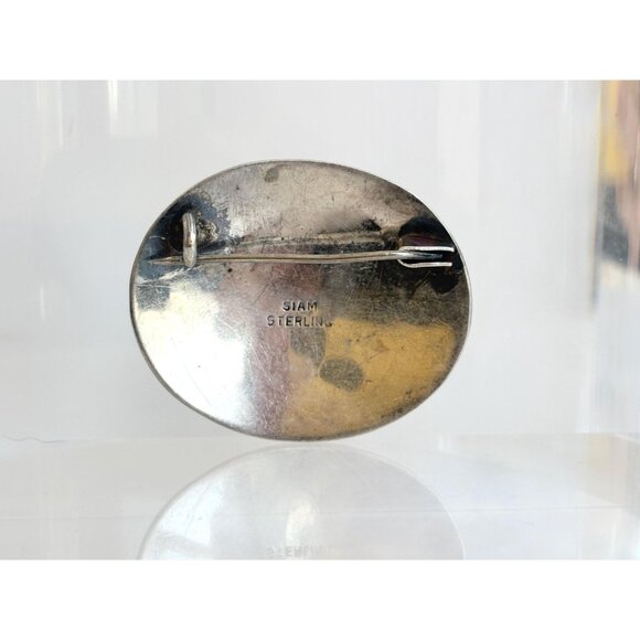 Hand Carved Elephant  Siam Sterling Silver Vintage Nielloware Brooch - Picture 3 of 10